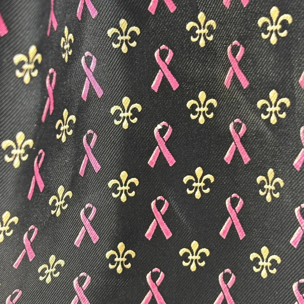 New Nola Couture Scarf Women OS Black Gold Pink 100%Silk Fleur De Lis Ribbon